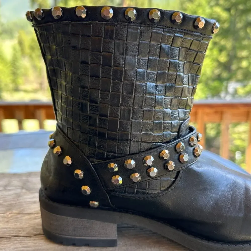 Extreme Eddie Marc Combat Boot SZ 7 Black Studded Woven Y2K Grunge Gothcore Punk - Picture 5 of 11